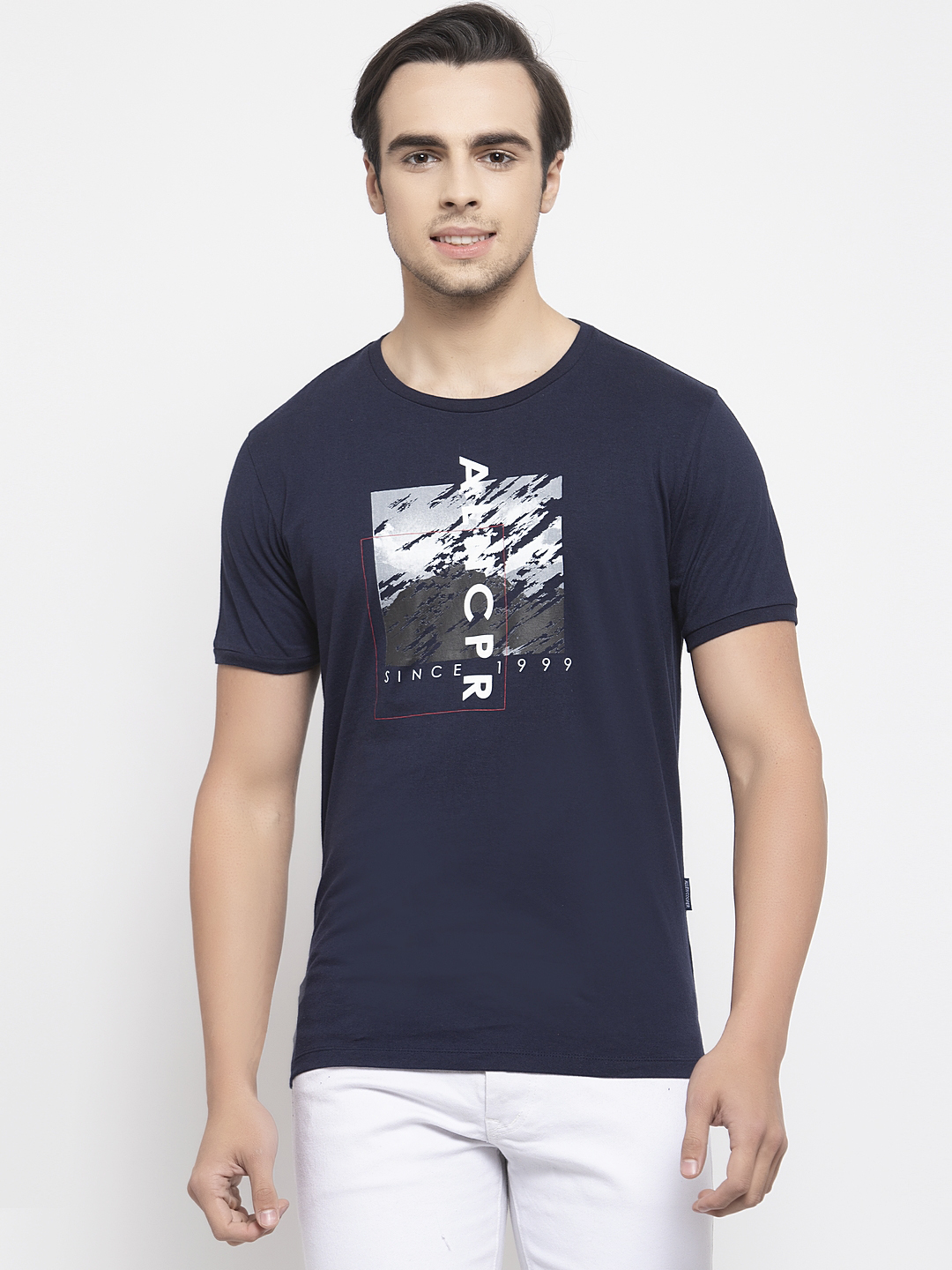 Navy Blue Color Round Neck T-shirt For Mens - Allen Cooper