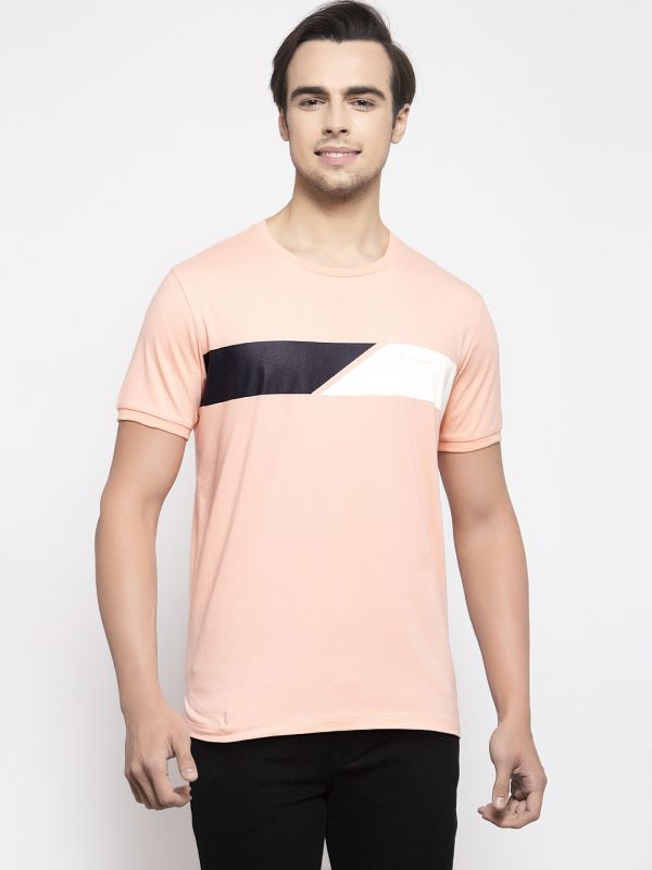 Peach Color T-shirt For Men, Peach Color Cotton Tshirt For Men, Half Sleeves tshirt for men, pink tshirt for men, cool pink tshirt for boys