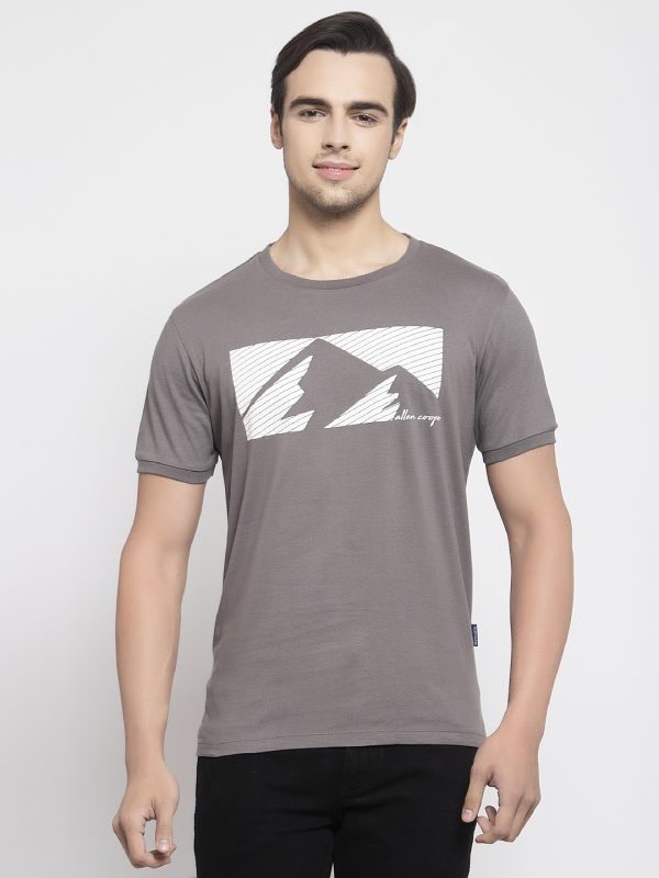 Dark Grey Round Neck T-shirt For Mens - Allen Cooper