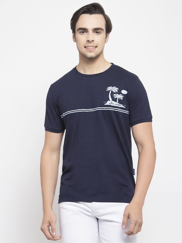 Navy Colored Round Neck T-shirt For Mens