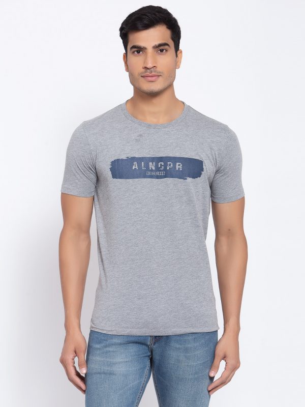 Grey Round Neck T-shirt For Mens